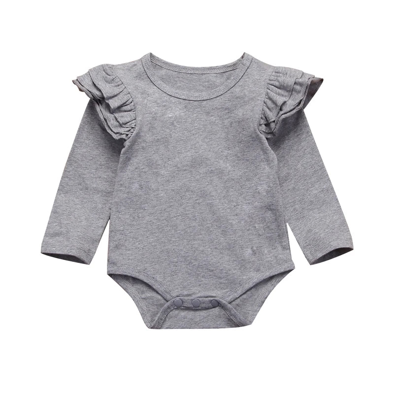 Baby Girl Long Sleeve Flutter Romper Grey