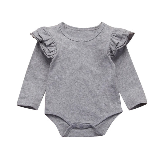 Baby Girl Long Sleeve Flutter Romper Grey