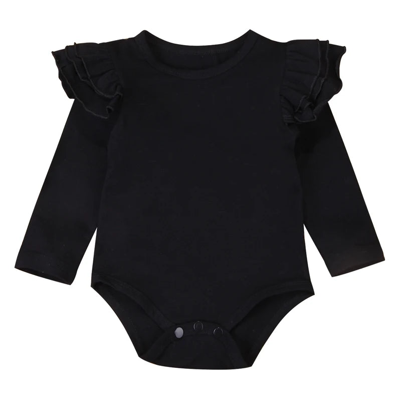 Baby Girl Long Sleeve Flutter Romper Black