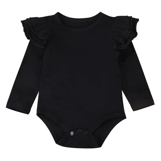 Baby Girl Long Sleeve Flutter Romper Black