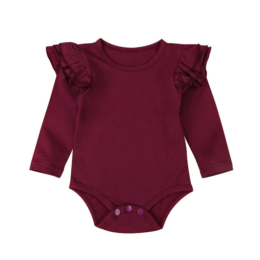 Baby Girl Long Sleeve Flutter Romper Ruby