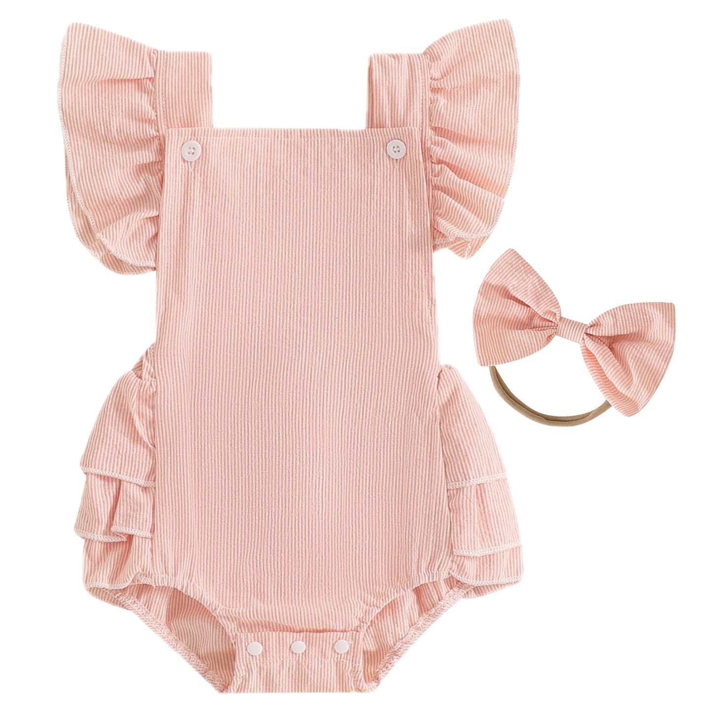 Baby girl pink corduroy romper with frill back and headband – Pipp & Lola