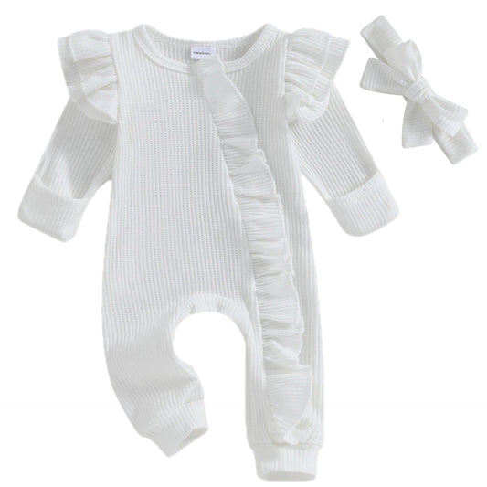 Long leg baby zip romper for cooler days – comfortable everyday outfit in white - Pipp and Lola