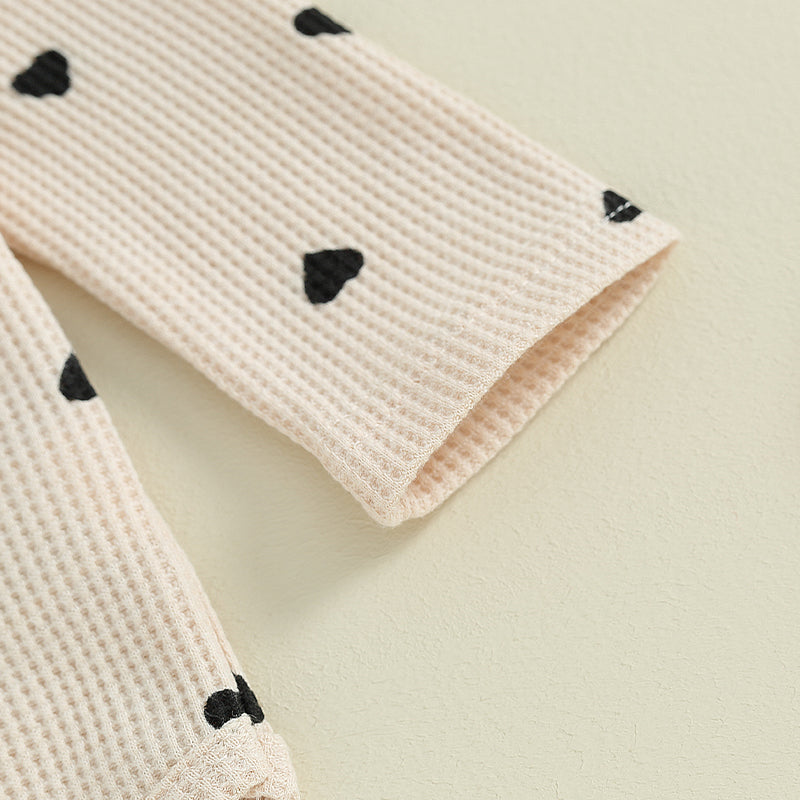 Heart Ribbed Flutter Romper Set Cream