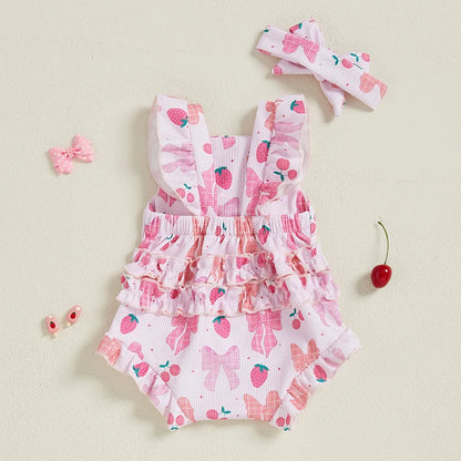 Soft Pink Cherry Bow Baby Girl Romper