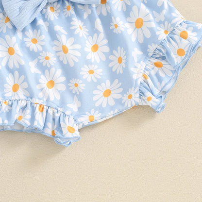 Belle Baby Ribbed Romper Daisy Set Blue