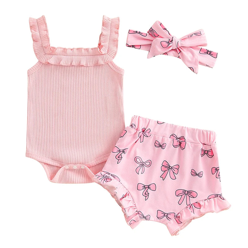 Baby Girl Bow Ruffle Set Pink