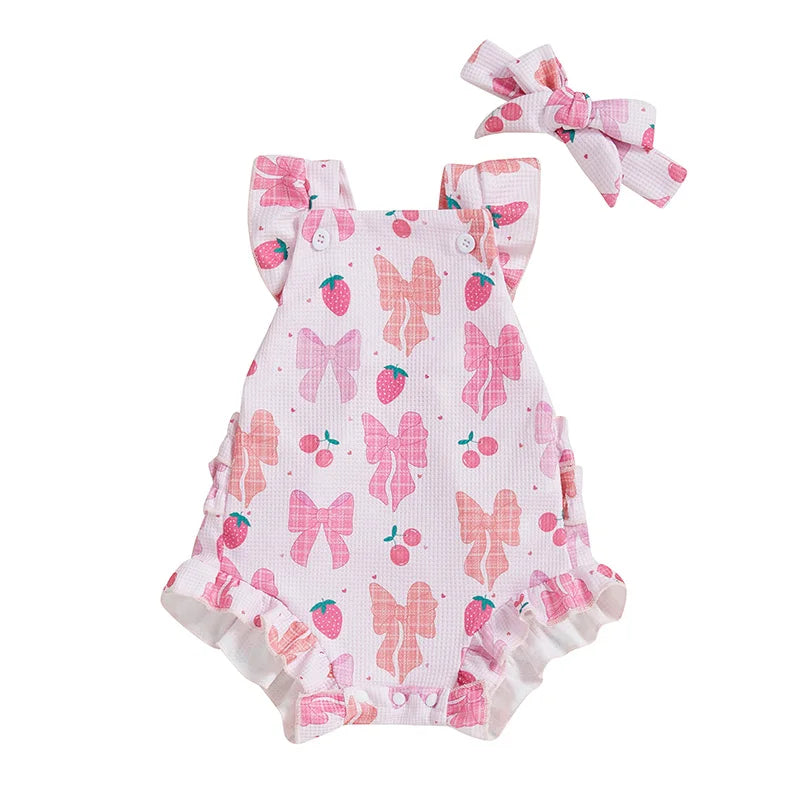 Soft Pink Cherry Bow Baby Girl Romper
