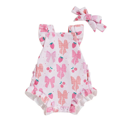 Soft Pink Cherry Bow Baby Girl Romper