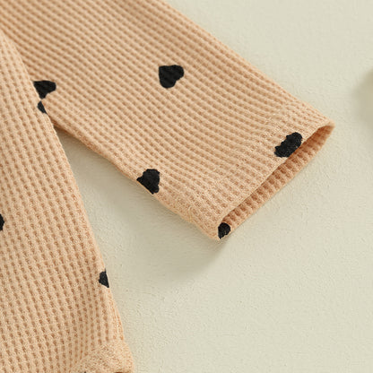Heart Ribbed Flutter Romper Set Beige
