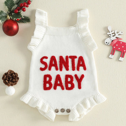 Santa Baby Christmas Knit Romper – Baby Girl Christmas Outfit