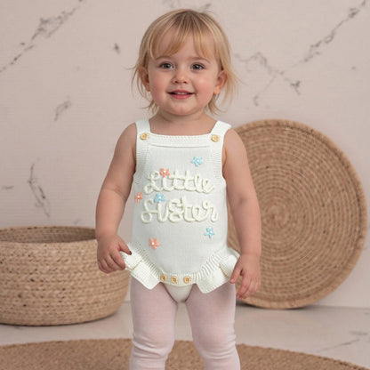 Little Sister Frill Knit Romper white
