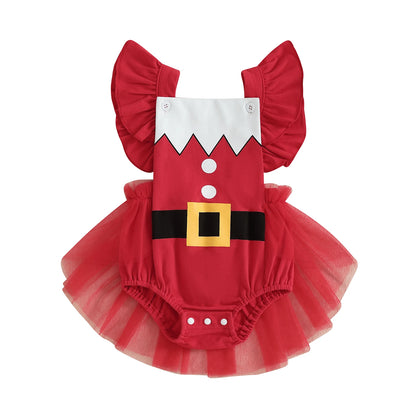 Baby Girl Christmas Santa Flutter Romper Red