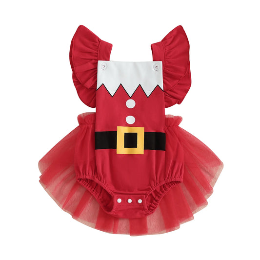 Baby Girl Christmas Santa Flutter Romper Red
