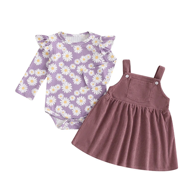 Baby Girl Daisy Pinafore Dress Set Mauve