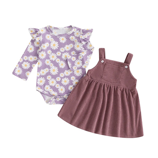 Baby Girl Daisy Pinafore Dress Set Mauve