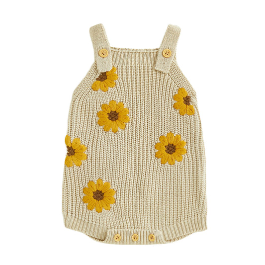 Baby Girl Sunflower Knit Romper Beige