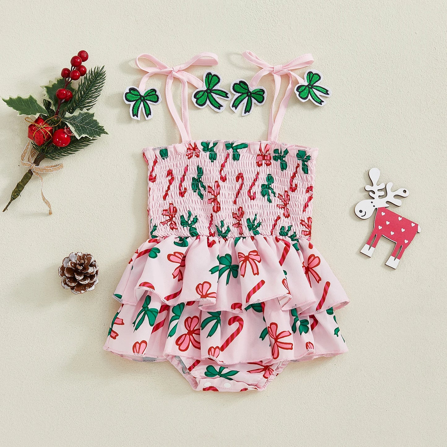 Baby Girl Christmas Peplum Romper Bow