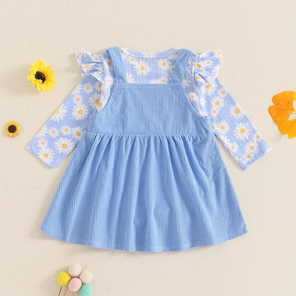 Baby Girl Daisy Pinafore Dress Set Blue