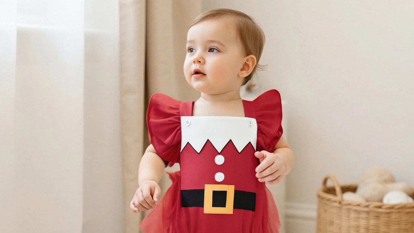 Baby Girl Christmas Santa Flutter Romper Red