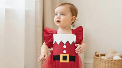 Baby Girl Christmas Santa Flutter Romper Red