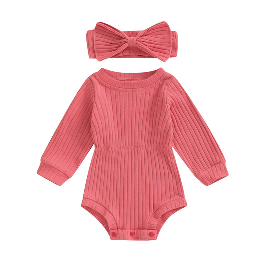 Emma Long Sleeve Baby Girl Romper Rosy Pink