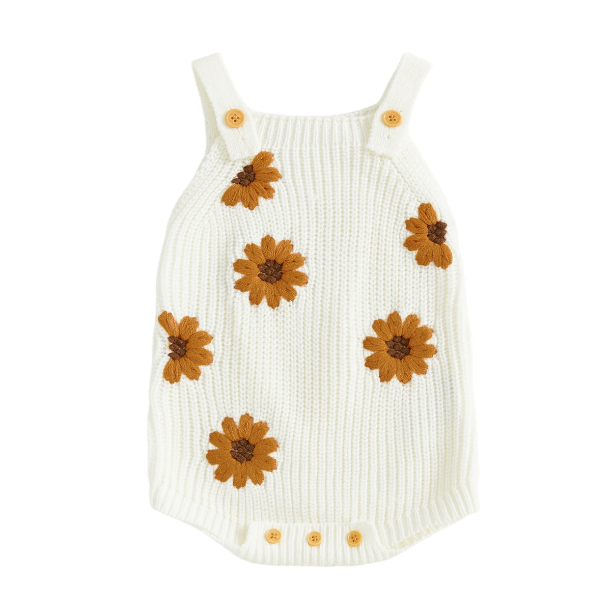 Baby Girl Sunflower Knit Romper White