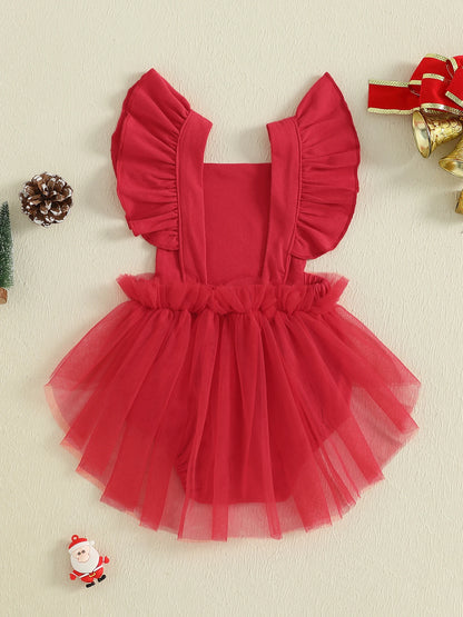 Baby Girl Christmas Santa Flutter Romper Red