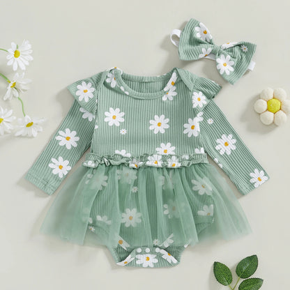Daisy Flutter Tutu Romper Green