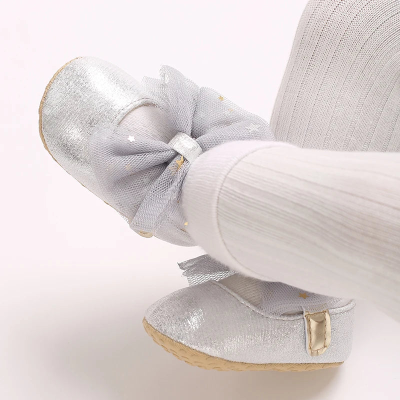 Harper Silver Tulle Bow Shoes