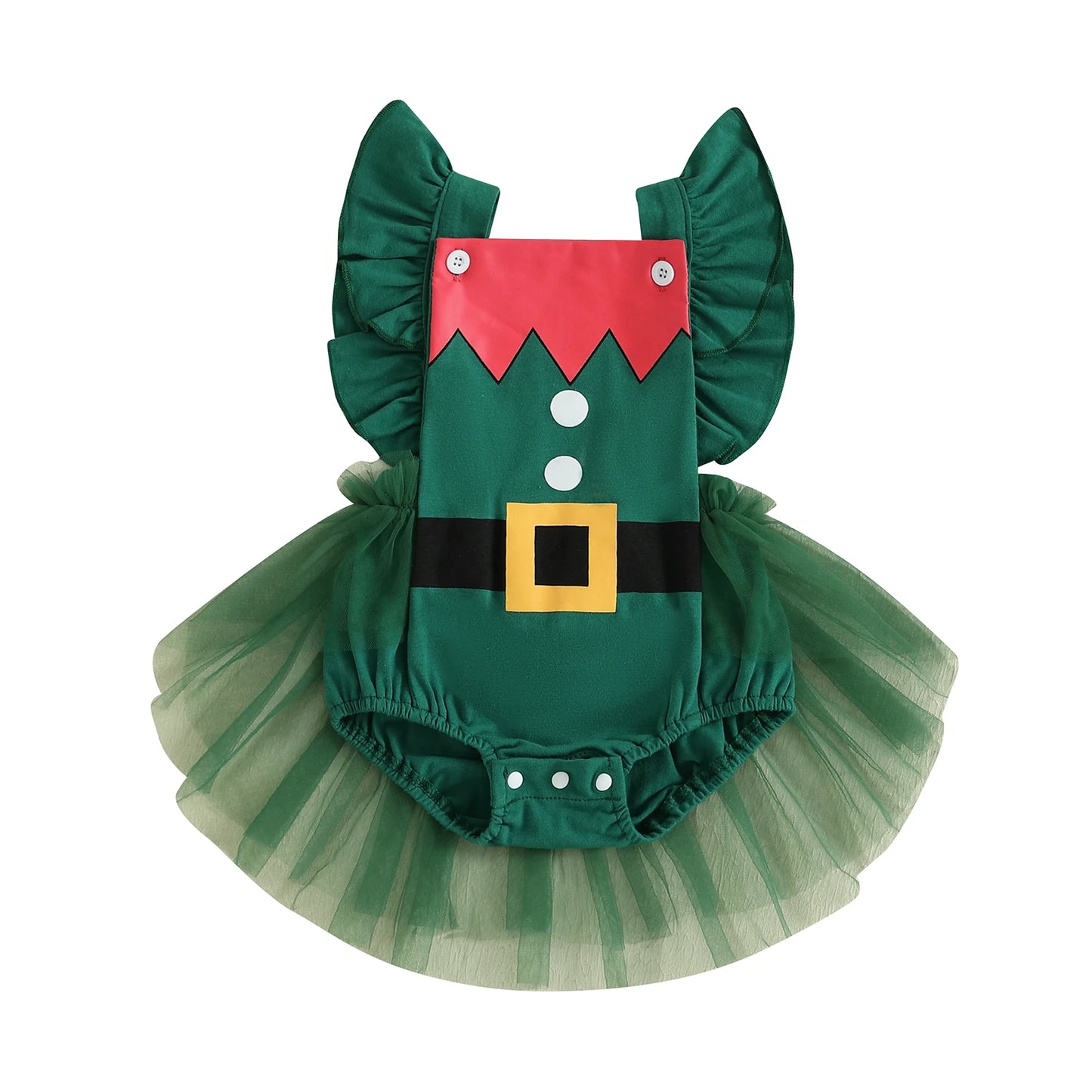 Baby Girl Christmas Santa Flutter Romper Green
