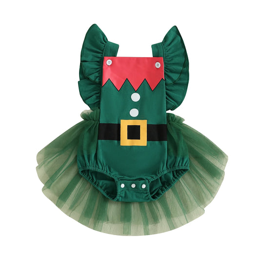 Baby Girl Christmas Santa Flutter Romper Green