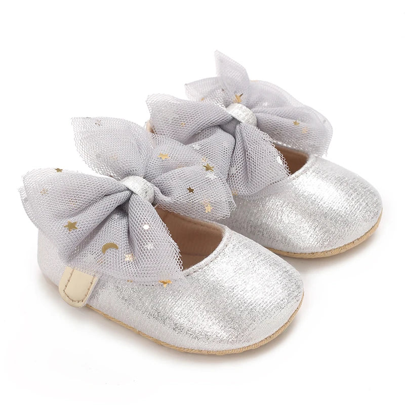 Harper Silver Tulle Bow Shoes