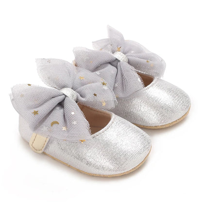 Harper Silver Tulle Bow Shoes