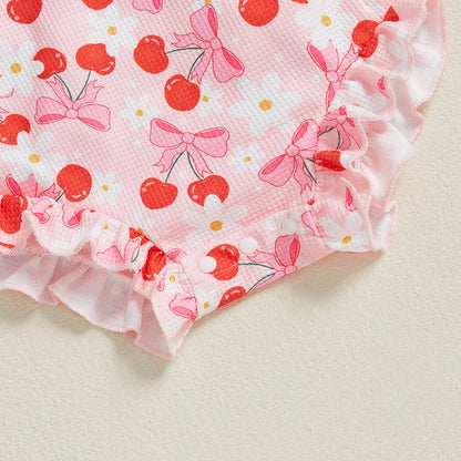 Pink Cherry Bow Baby Girl Romper
