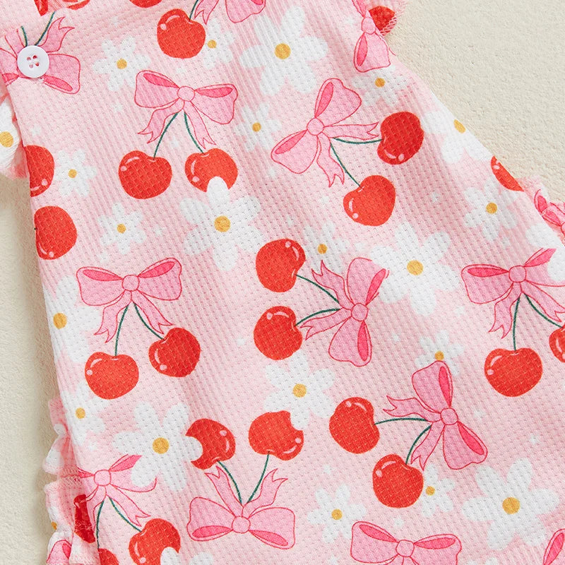 Pink Cherry Bow Baby Girl Romper
