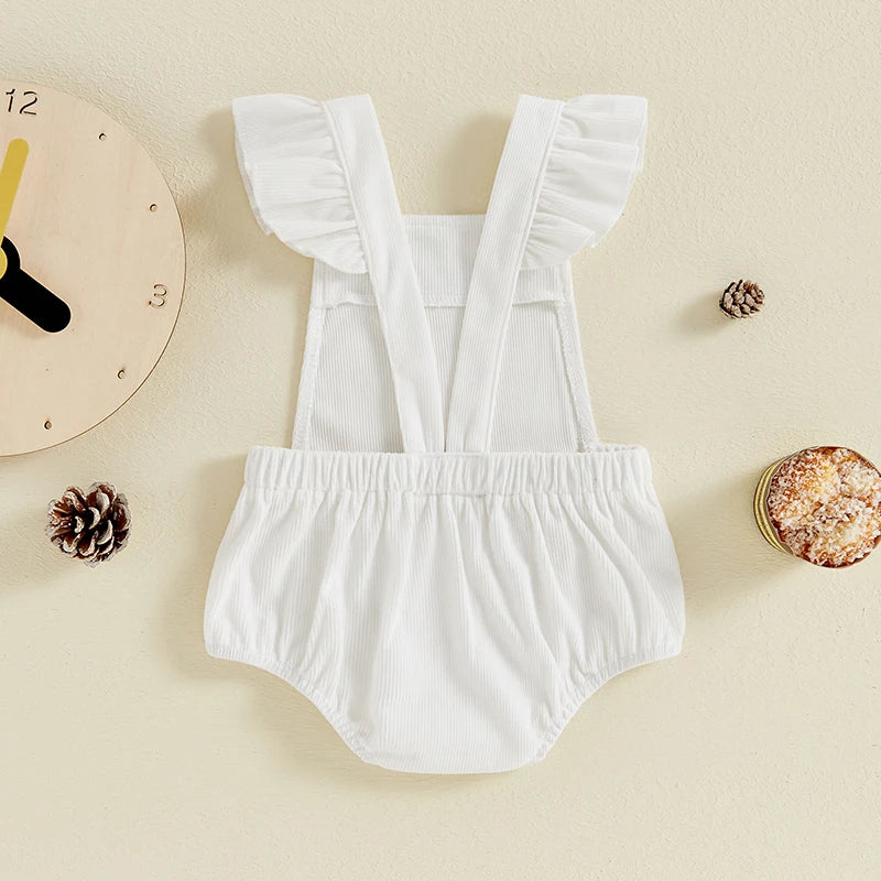 Baby Girl Cord Flutter Romper White