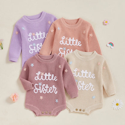 Little Sister Long Sleeve Knit Romper Apricot