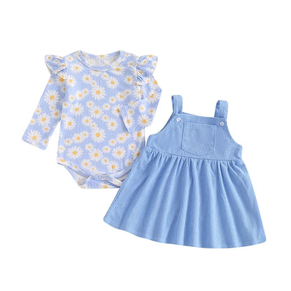Baby Girl Daisy Pinafore Dress Set Blue