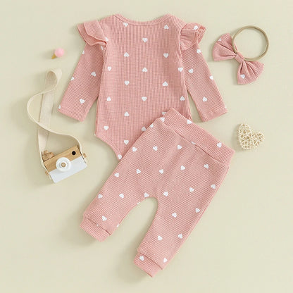 Heart Ribbed Flutter Romper Set Pink