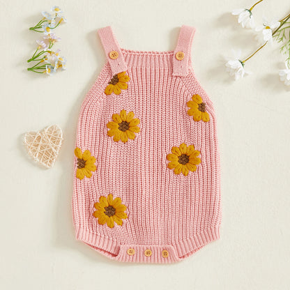 Baby Girl Sunflower Knit Romper Pink