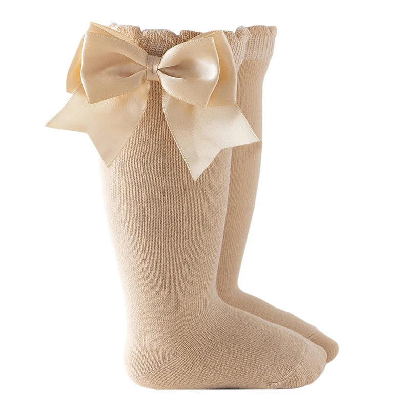 Baby Knee High Bow Socks Cream