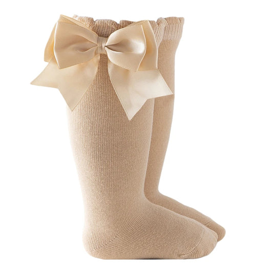 Baby Knee High Bow Socks Cream