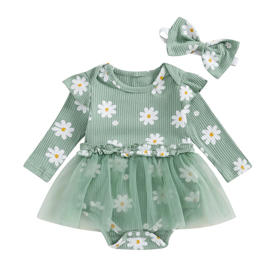 Daisy Flutter Tutu Romper Green