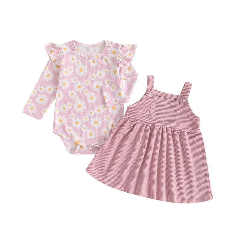 Baby Girl Daisy Pinafore Dress Set Pink