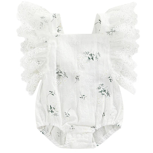 Amy Floral Lace Baby Romper White