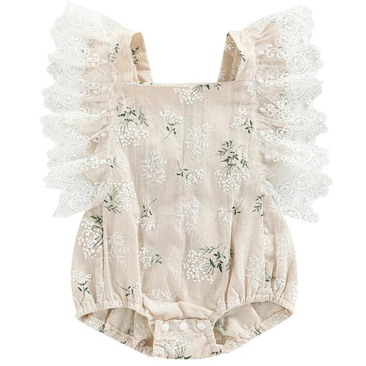 Amy Floral Lace Baby Romper Cream
