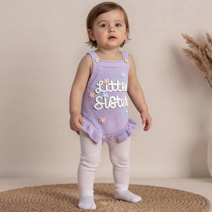 Little Sister Frill Knit Romper Purple