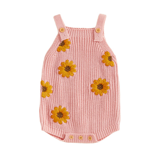 Baby Girl Sunflower Knit Romper Pink