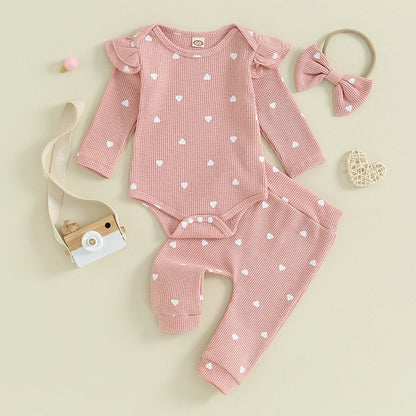 Heart Ribbed Flutter Romper Set Pink
